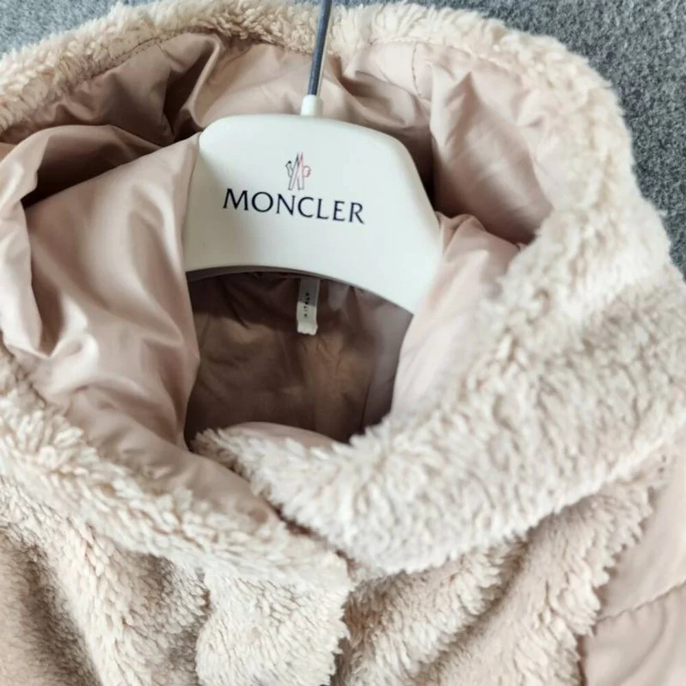 Moncler Jerima Teddy Hooded Down Short Puffer Jacket Baby Girls 9/12 Pink L/S